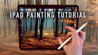 IPAD PAINTING TUTORIAL - Autumn trees landscape art in Procreate