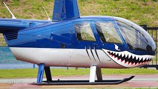 Robinson R44 II Shark Mouth Helicopter Takeoff Flight & Landing