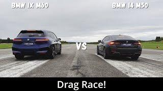 2023 BMW iX M60 619hp vs 2023 BMW i4 M50 544hp  Drag Race  4K