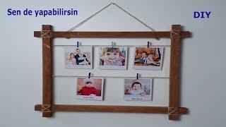 AHŞAP ÇITALAR İLE İPLİ MANDALLI FOTOĞRAF ÇERÇEVESİ YAPIMI  DIY Clothespin Picture Frame