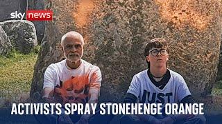 Just Stop Oil Climate protesters spray orange powder over Stonehenge