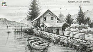 River side Houses in a Scenery Art with Pencil  Easy Pencil Art