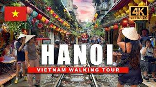  Hanoi 4K Walking Tour Vietnam  Old Quarter Tour with Train Street and Night Walk  4K HD60fps