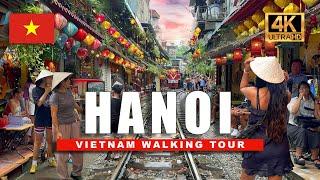 Hanoi 4K Walking Tour Vietnam - Old Quarter Tour with Train Street and Night Walk  4K HD60fps