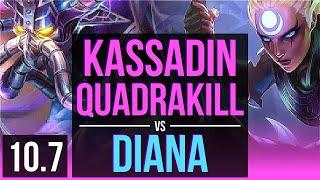 KASSADIN vs DIANA MID  Rank 1 Kassadin Quadrakill Rank 10 KDA 1503  KR Challenger  v10.7