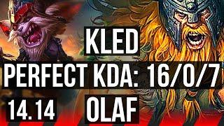 KLED vs OLAF TOP  1607 Legendary 7 solo kills 1000+ games  EUW Grandmaster  14.14