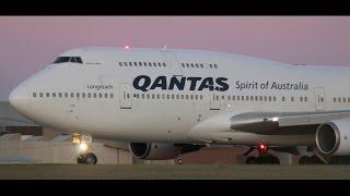 *INTENSE LOUD SPOOL* Qantas 747-438ER *DUSK* Takeoff from Melbourne Airport - VH-OEH