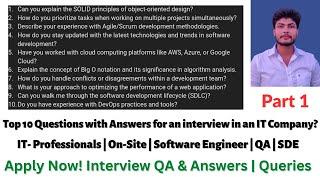 Top 10 Interview Questions asked in IT Industry  Questions with Answers Part 1  Software Engineer