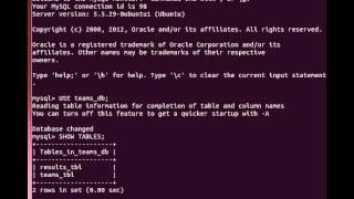 MySQL Tutorial from Terminal 827 Showing Structure of Tables