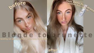 Blonde to brunette  Ion 7NA medium ash blonde demi permanent hair color