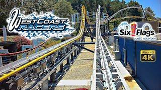 June 2024 West Coast Racers Roller Coaster On Ride Front Seat 4K POV Six Flags Magic Mountain