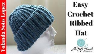 Easy Crochet Ribbed Hat    Beginner Crochet.