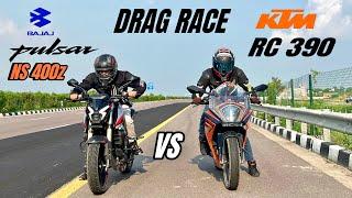 bajaj pulsar ns400z vs ktm rc 390  drag race  rc 390 eats ns 400 in breakfast 