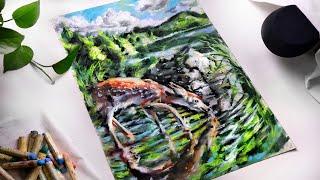 ASMR Drawing a Deer with Oil Pastels no talking