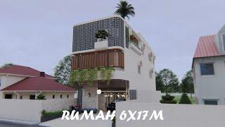 Desain Rumah Minimalis 6x17m dengan 3 Kamar Tidur