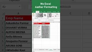 MS Excel Aadhar Number Formatting Trick  #excel