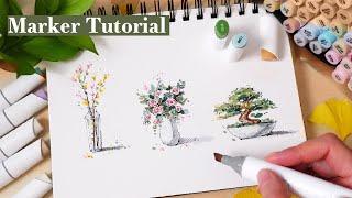 3 Easy Plants Marker Drawings for Beginner