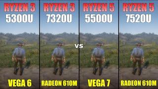 Ryzen 3 5300U vs Ryzen 3 7320U vs Ryzen 5 5500U vs Ryzen 5 7520U - Gaming Test