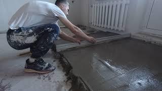 Цементно-песчаная стяжка пола  как мы это делали.Cement-sand floor screed how we did it.