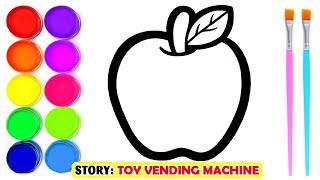 How to draw an Apple and Fruits - Story TOY VENDING MACHINE - Fruits Coloring page and Drawing