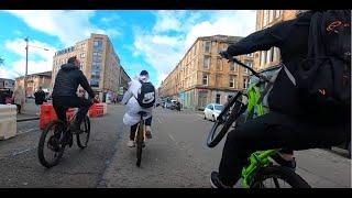 A Glasgow Bike Gang Halloween Ride Out doing Wheelies on Argyle Street at Finnieston