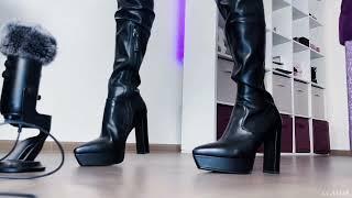 High Heel Leather Boots And Heels Walking ASMR 