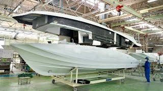 Process of building a ship. Incredible scale Japans largest pleasure boat manufacturing facility.