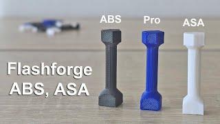 Flashforge ABS vs ABS Pro vs ASA - mechanical test and comparison