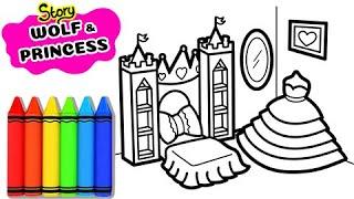 Draw and Paint Bedroom for kids - Story WOLF AND PRINCESS- How to draw Princesss Bedroom