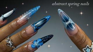 Blue Abstract Spring Nails🩵 almond nails + intricate nail art