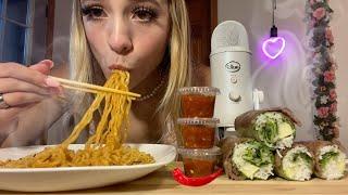 ASMR Eating Beef Spring Rolls & Ramen