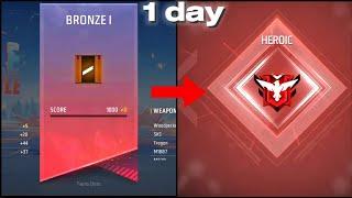 BRONZE TO HEROIC FREE FIRE  LEVEL - 1 ID  1 DAY  BR RANK PUSH  FREE FIRE