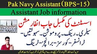 Pakistan navy assistant BPS-15 job information 2023 - Salary Rank Promotion Courses Transfer etc