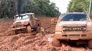 Only 4x4 Cars Can Pass This Road - Ford  Jeep  Toyota FJ40 and Hilux - Extreme Mud Route