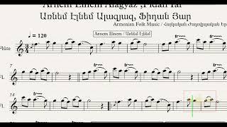 Arnem Elnem Alagyaz Fidan Yar - Armenian Folk Songs Flute Sheet Music