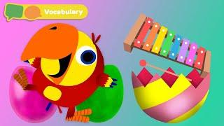 Learning First Words w Larry The Bird -Xylophone  Sensory Stimulation for Babies  First University