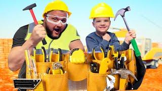 CALEB and DAD LEARN about TOOLS for KIDS and BUILD a Wooden CRAFT with REAL TOOLS