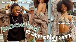 hooded cardigan tutorial  how to crochet a cardigan  beginner friendly crochet cardigan