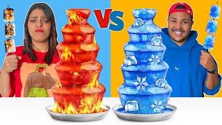 تحدي الأكل البارد ضد الساخن لـمدة 24 ساعة ‼ Hot vs cold food challenge