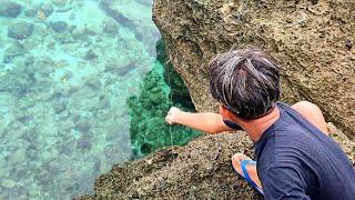 Primitive Fishing Handline Rock Fishing mancing diatas batu saat hujan