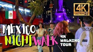 Mexico City 4K Walking Tour - Night Walk Reforma Roma Norte 4K HDR  60fps