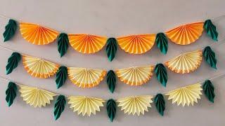 How to make a cheap and easy last minute paper fan style toran for any festival decor garland ideas