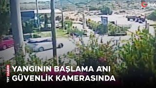 Çeşmede izmaritin neden olduğu yangının çıkış anı kamerada