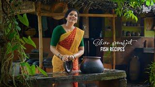 Pomfret Fish Recipes  Kerala Style Fish Curry  Steamed Fish in Banana Leaves  Village Lifestyle.
