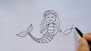 Kolay deniz kızı çizimi  Görsel sanatlar dersi etkinlikleri