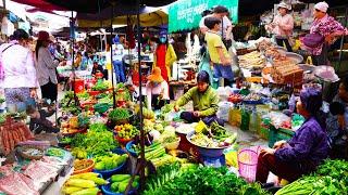 Massive food supplies at Takhmao Thmey market Cambodian open food marketplace