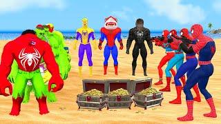 Spider-Man with the battle to find treasure vs joker vs Hulk vs shark spiderman Game 5 superheroes