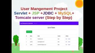 User Management Project CRUD Operations using Servlet +JSP +JDBC +MySQL+Tomcat Step by Step