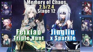 E0 Feixiao Triple Hunt & E0 Jingliu Sparkle  Memory of Chaos 12 2.52.4 3 Stars  Honkai Star Rail