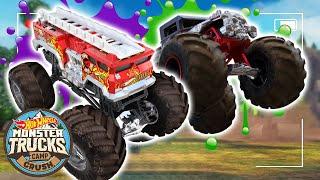 Messy Monster Trucks at Camp Crush + More Hot Wheels Monster Truck Videos for Kids